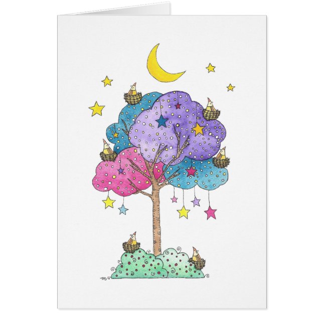 Cartão Árvore Sonhadora de Pássaros Nidificantes sob as E (Frente)