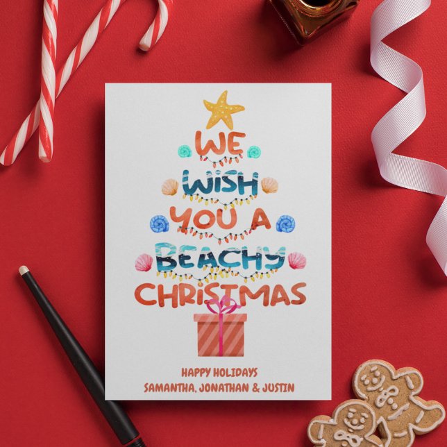 Cartão Árvore tropical da praia natalina (Criador carregado)