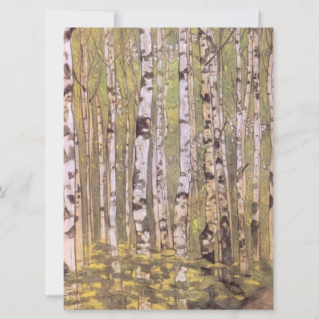 Cartão Árvores-aves numa Floresta Florestal (Roerich) (Frente)