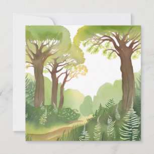 Cartão Árvores da Floresta Verde Aquarela Bonita da Nat