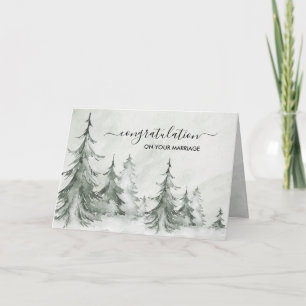 Cartão Árvores de Abeto em Aquarela Casamento de Inverno