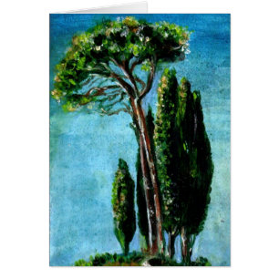 CARTÃO ÁRVORES DE CYPRESS E PINHO DE MEDITERRANIAN EM