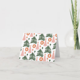 Cartão Árvores de Natal Boho Boêmias Rosa Laranja Verde 
