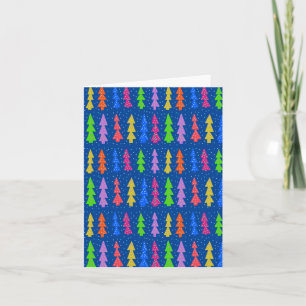 Cartão Árvores de Natal Coloridas em Azul
