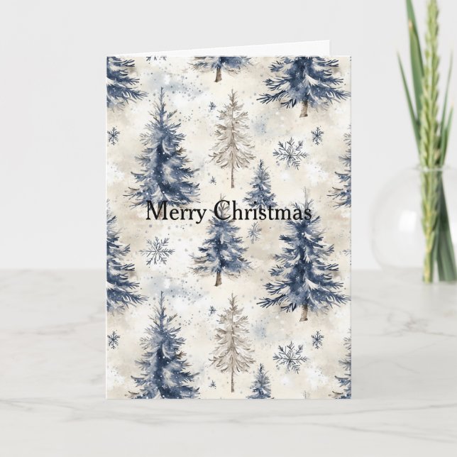 Cartão Árvores de Natal de Creme Azul (Frente)
