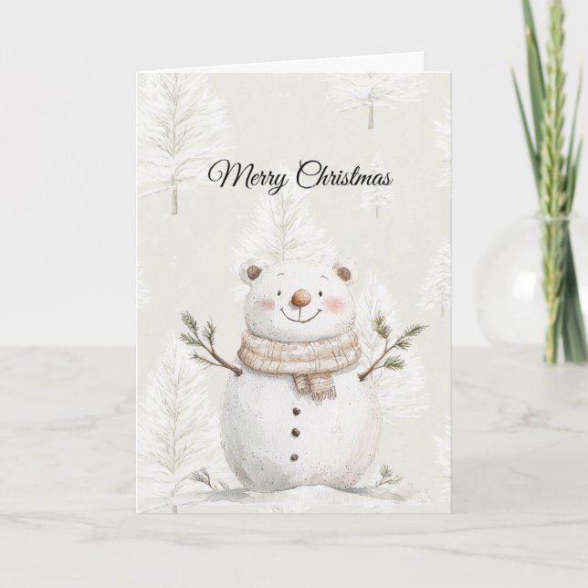 Cartão Árvores de Natal de Creme Boneco de Neve (Frente)