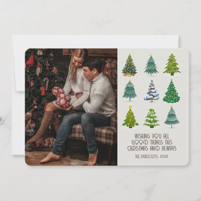Cartão Árvores de Natal de Foto em Groovy Retro (Frente)