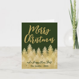 Cartão Árvores de Pinheiro Douradas Feliz Natal Verde Esc