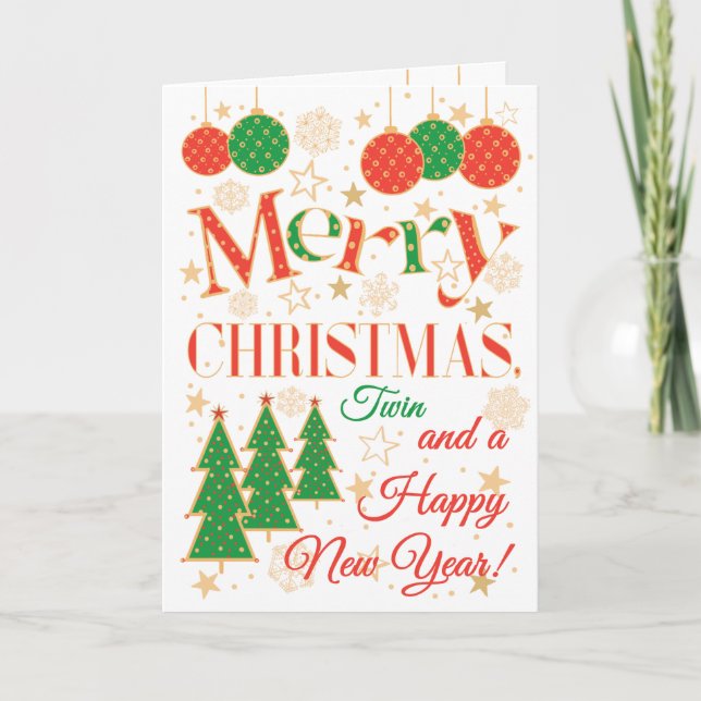 Cartão Árvores e ornamentos de Natal para Gêmeos (Frente)