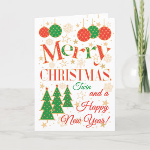 Cartão Árvores e ornamentos de Natal para Gêmeos