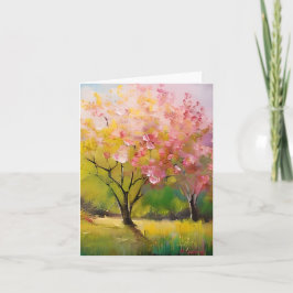 Cartão Árvores floridas em aquarela personalizáveis