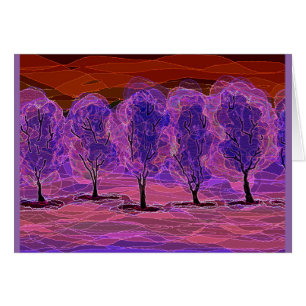 Cartão Árvores roxas (fundo vermelho)