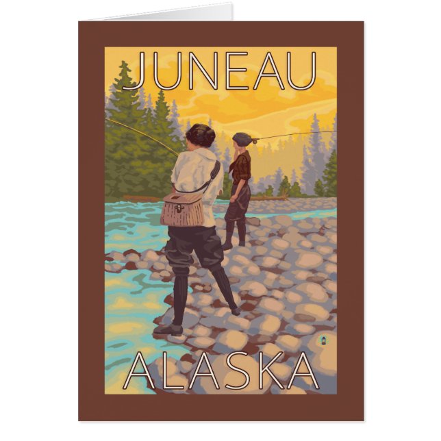 Cartão As mulheres voam para pescar - Juneau, Alasca (Frente)