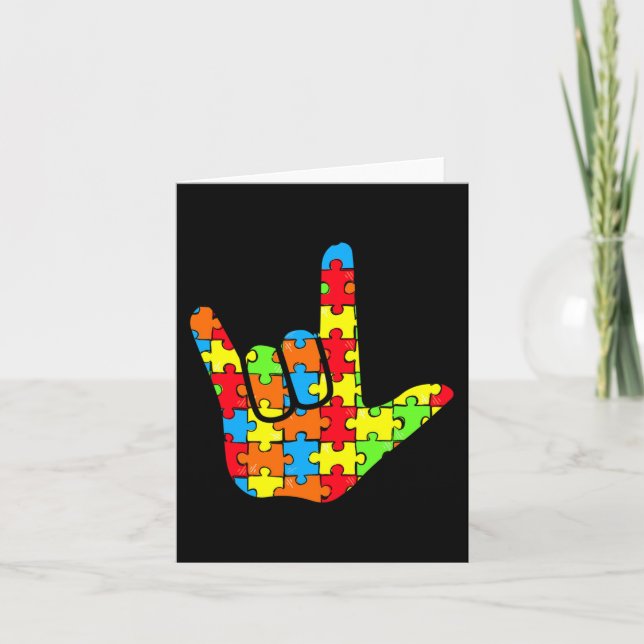 Cartão ASL Love Sign Language Autismo Dar Consciência (Frente)