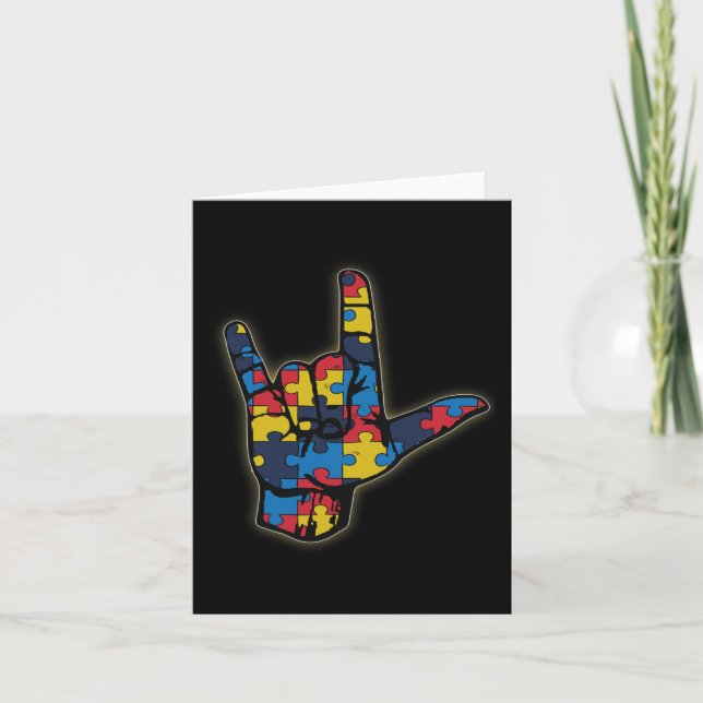 Cartão ASL Love Sign Language Tee Autismo Aconselhamento (Frente)