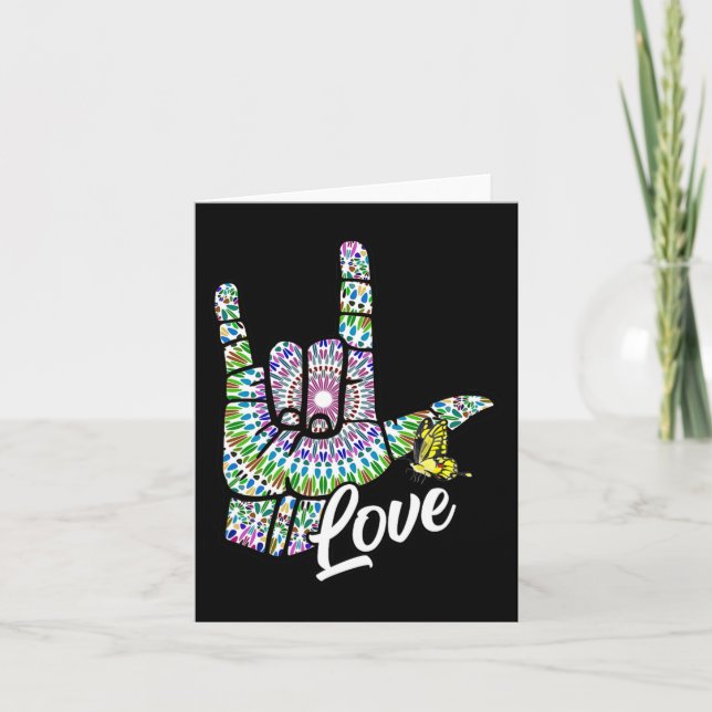 Cartão ASL Te Amo Linguagem de Sinais de Mão Borboleta Su (Frente)