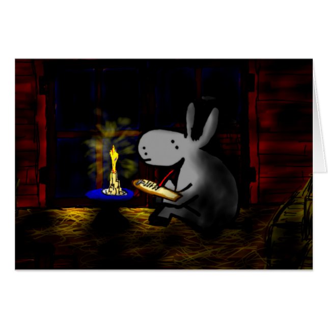Cartão asno escrevendo pela luz de vela (Frente Horizontal)