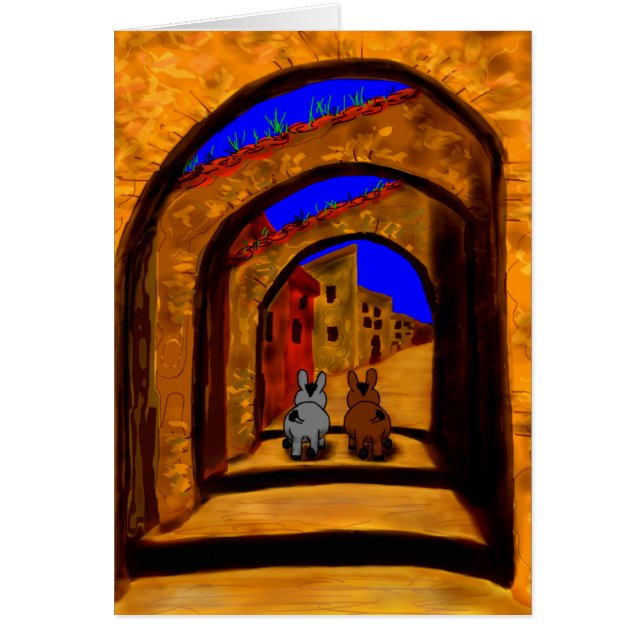 Cartão asnos que andam sob arcos (Frente)