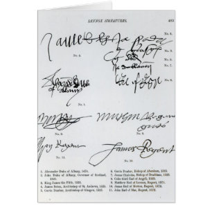 Cartão Assinaturas do Scottish 15o e do século XVI