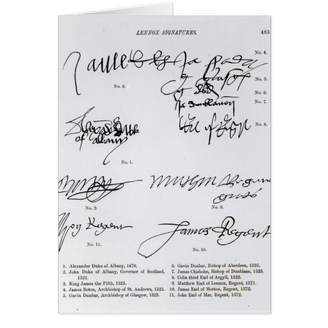 Cartão Assinaturas do Scottish 15o e do século XVI (Frente)