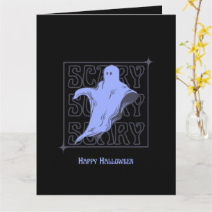 Cartão Assustador de Fantasma Feliz Halloween Roxo