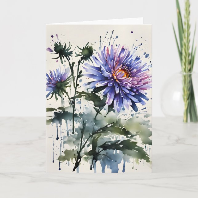 Cartão Áster - Flores em aquarela (Frente)