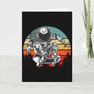 Cartão Astronauta Andando de Skate Retro Vintage Pôr do S