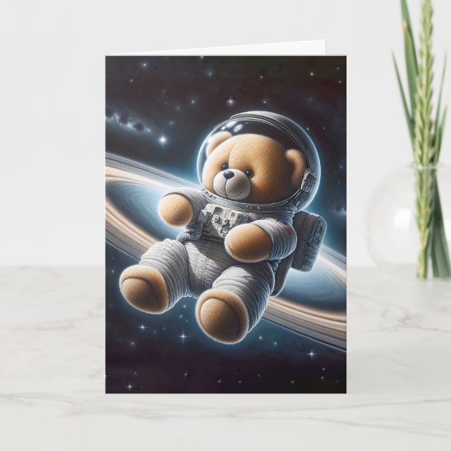 Cartão Astronauta Do Urso De Teddy Para O Menino Novo (Frente)