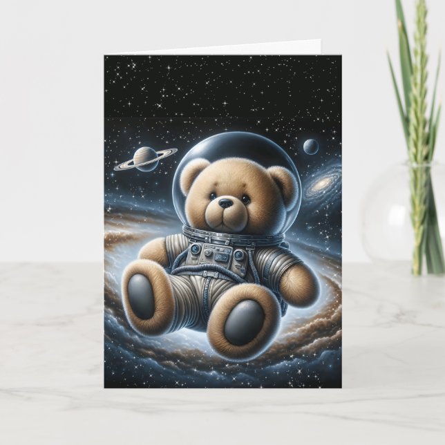 Cartão Astronauta Do Urso De Teddy Para O Menino Novo (Frente)