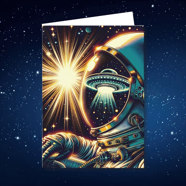 Cartão Astronauta e OVNI Pun | Aniversário (Criador carregado)