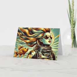 Cartão Astronauta e peixes retrô Ocasião