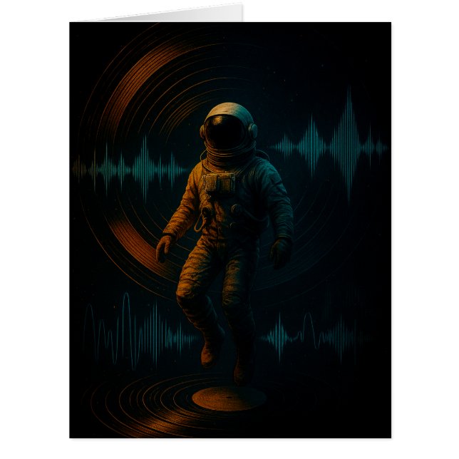 Cartão Astronauta Flutuante na Arte Sonora Glitchwave (Frente)