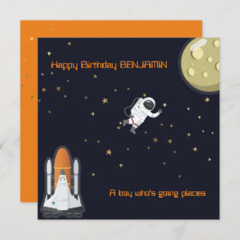 Cartão Astronauta Moon Rocket Kids Sistema Solar Flat