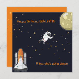 Cartão Astronauta Moon Rocket Kids Sistema Solar Flat