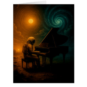 Cartão Astronauta Tocando Piano na Realidade Dividida - S