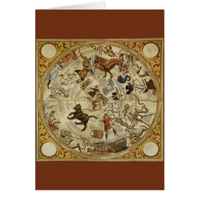 Cartão Astronomia Vintage, Gráfico de Estrelas do Mapa Ce (Frente)