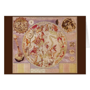 Cartão Astronomia Vintage, Mapa Celeste por Carel Allard