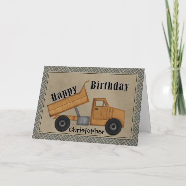 Cartão At Work Yellow Dump Truck Birthday Card (Frente)
