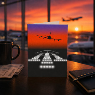 Cartão Aterrissagem noturna no avião