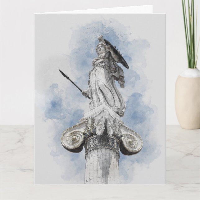 Cartão Athena de Estátua Grega Clássica de Aquarel (Frente)