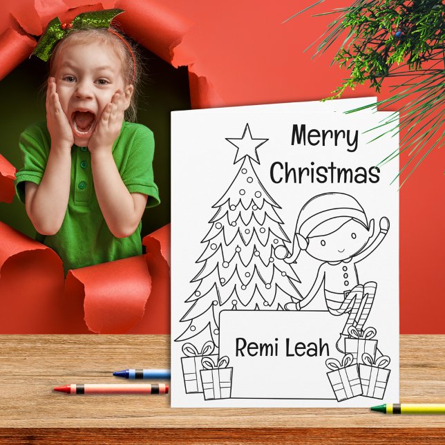 Cartão Atividade de Cores e Jogo de Natal Elf (Our Elf Coloring Activity Card is a delightful canvas for kids to express their holiday creativity.)