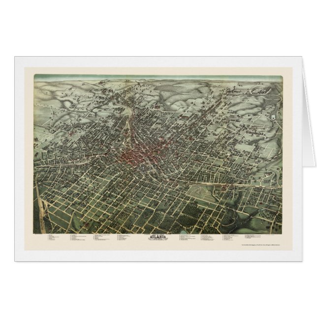 Cartão Atlanta, mapa panorâmico de GA - 1892 (Frente Horizontal)