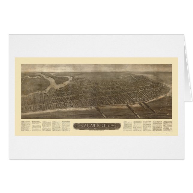 Cartão Atlantic City, mapa panorâmico de NJ - 1910 (Frente Horizontal)