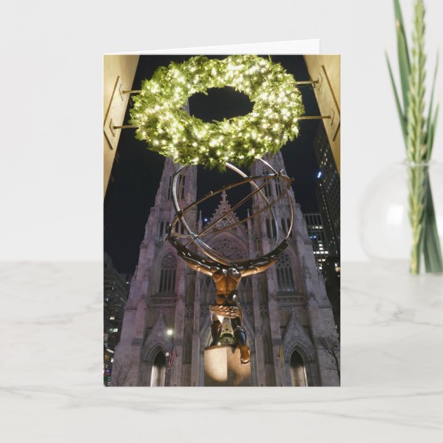 Cartão Atlas & Catedral de St. Patrick, Natal, NYC -  (Frente)