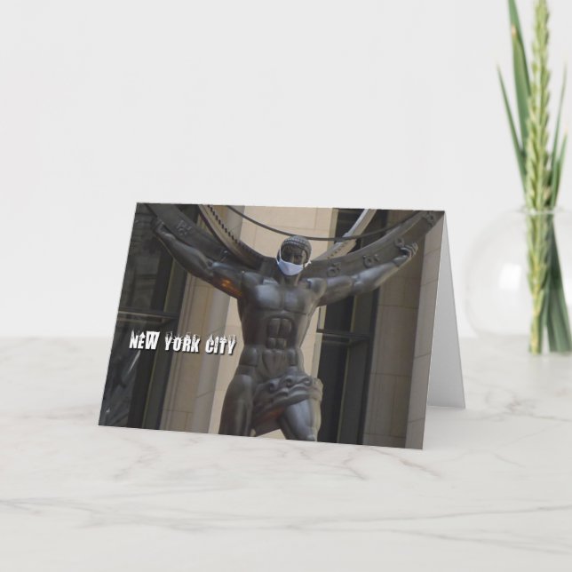 Cartão Atlas vestindo uma máscara facial - placa NYC (Frente)