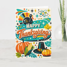 Cartão Atomic Mid Century Thanksgiving Turkey Pumpkin