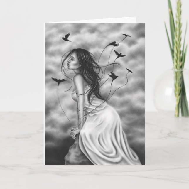 Cartão Attachment of the heart flying birds Greeting Card (Frente)