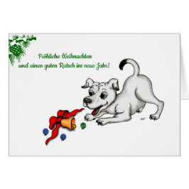 Cartão auf Deutsch Weihnachten mit Welpe Glocke und Ball
