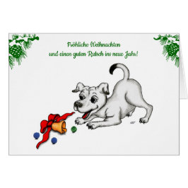 Cartão auf Deutsch Weihnachten mit Welpe Glocke und Ball
