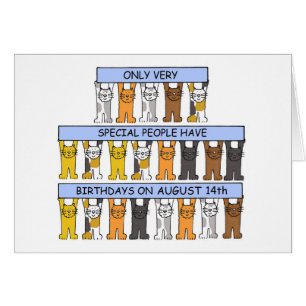 Cartão August 14 Birthday Cartoon Cats